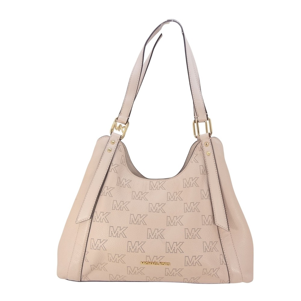 Michael Kors Arlo Large Pebbled Leather Shoulder Bag Blush Pink Perforated Logo